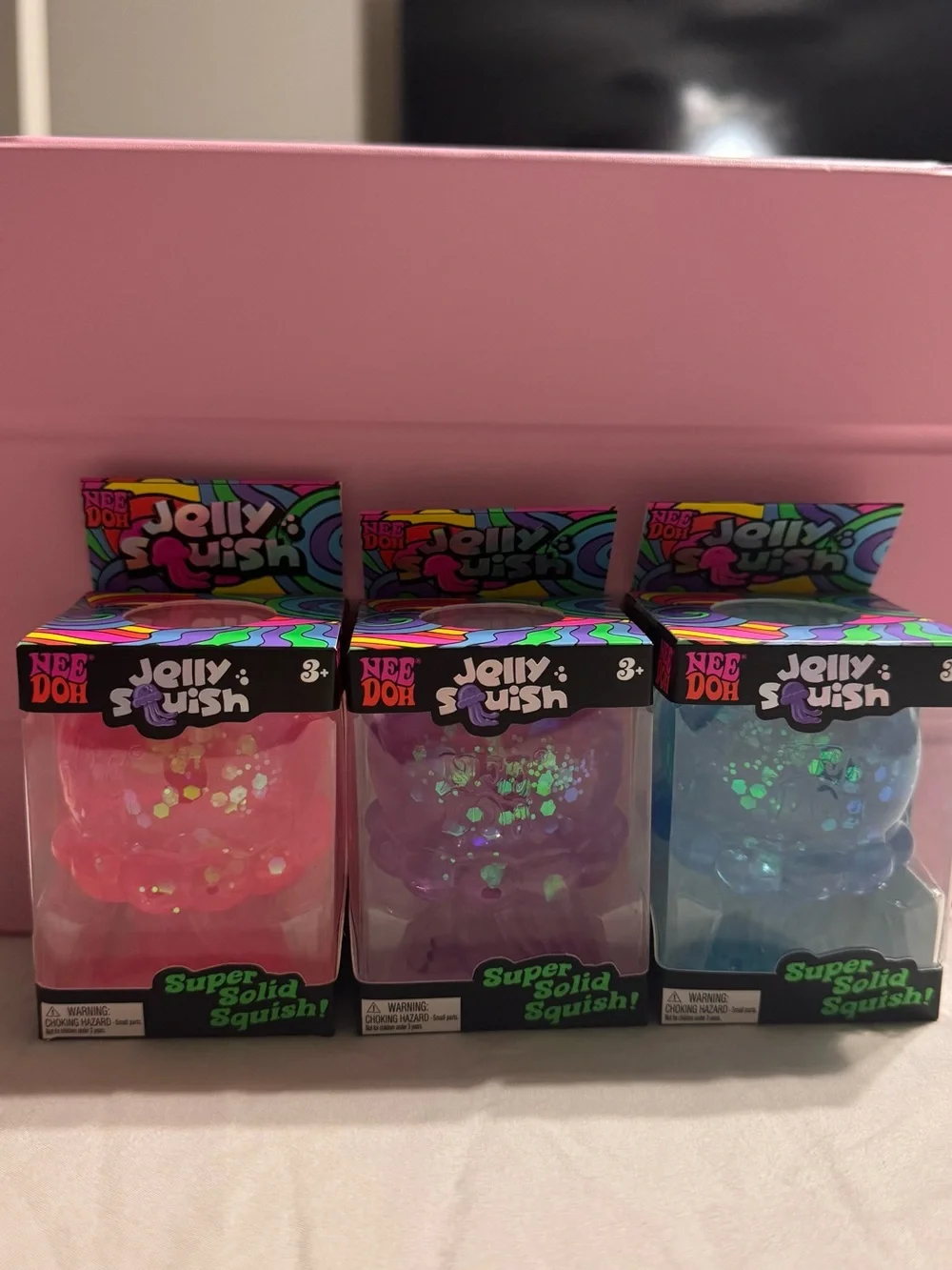 NeeDoh Jelly Squish Super Solid Squish - Pink, Purple, Blue (Set of 3)